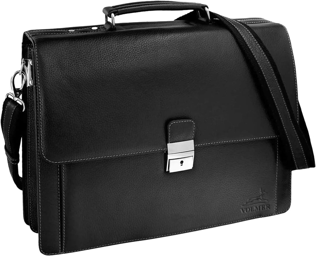 Fa.Volmer® Herren Echt-Leder Business-Tasche für Notebook #Bag16208 in Farbe Braun und Schwarz, Schw