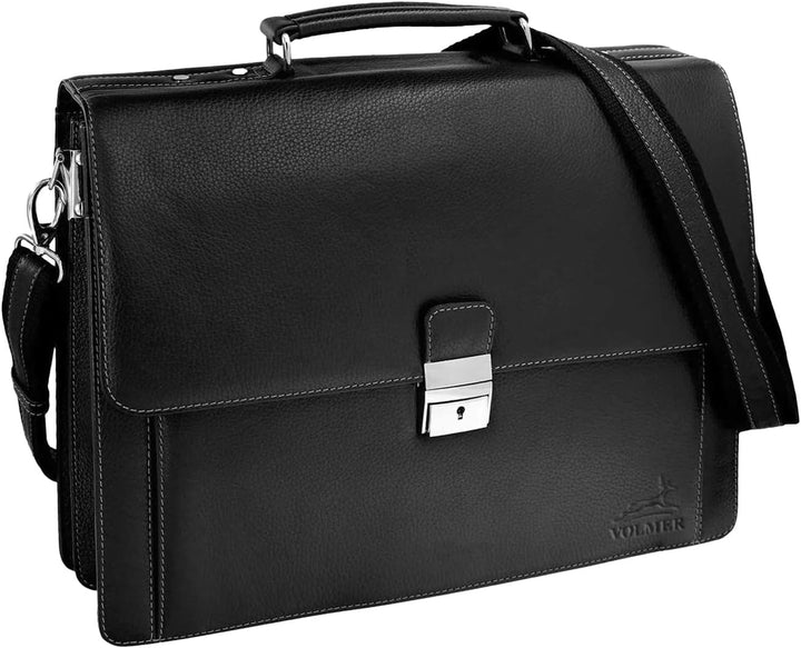 Fa.Volmer® Herren Echt-Leder Business-Tasche für Notebook #Bag16208 in Farbe Braun und Schwarz, Schw