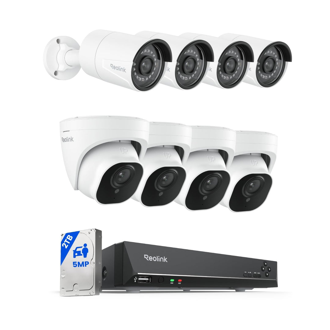 Reolink Bundle of 5MP PoE Kamera-Set RLK8-520D4-5MP + RLC-510A, 5MP IP-Kameras Outdoor, 8CH NVR mit