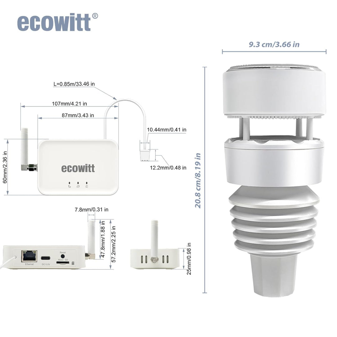 ECOWITT Wifi Wetterstation GW3001, 7-in-1-Garten-Funkwetterstation mit Aussensensor WS90 mit Home 3-