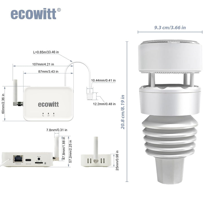ECOWITT Wifi Wetterstation GW3001, 7-in-1-Garten-Funkwetterstation mit Aussensensor WS90 mit Home 3-