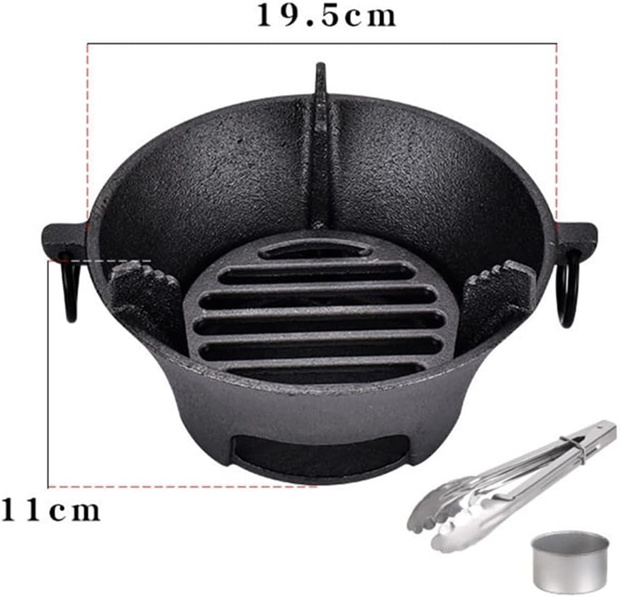Carbon Ofen, 19.5cm*11.5cm Gusseisen Holzkohleherd, Herdplatte mit 1 Clip und 2 Tassen, Grillrost Gr