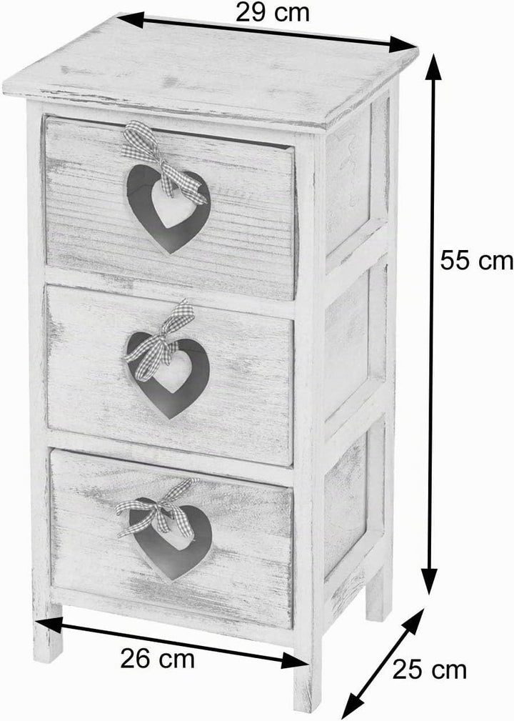 Mendler Kommode Forli, Schubladenkommode Schrank, 3 Schubladen mit Herzen 55x29x25cm, Shabby-Look, V