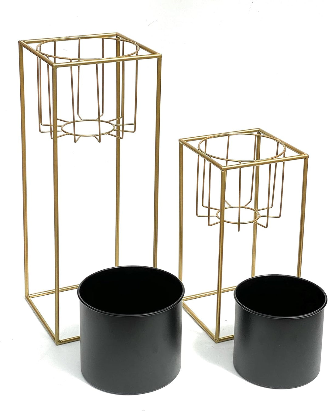 DanDiBo Blumenhocker mit Topf Metall Gold Schwarz Eckig 2er Set Blumenständer 96035 Blumensäule Mode