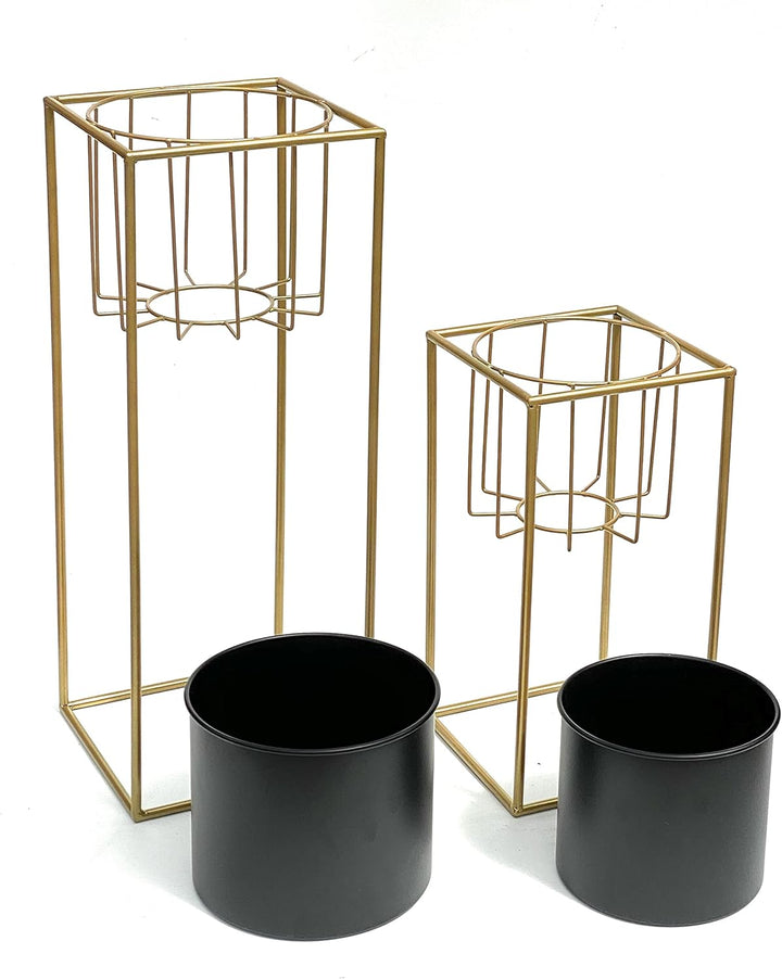 DanDiBo Blumenhocker mit Topf Metall Gold Schwarz Eckig 2er Set Blumenständer 96035 Blumensäule Mode