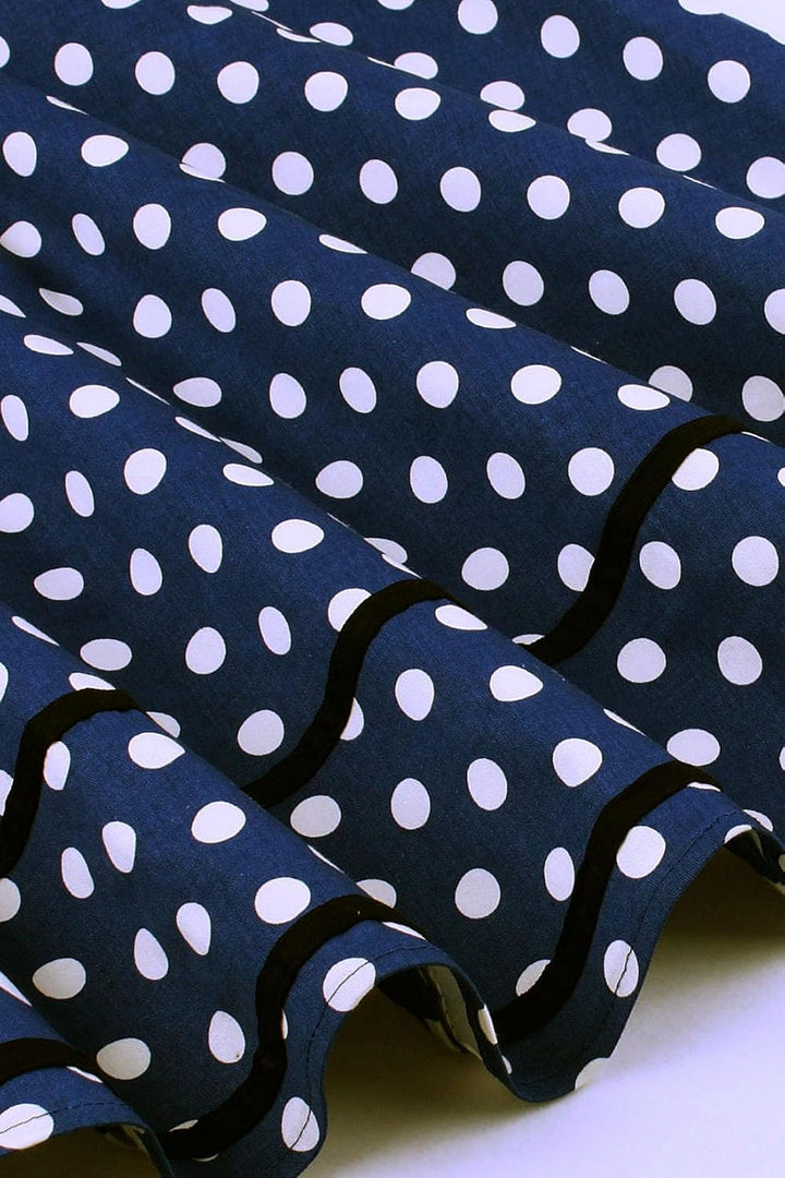 AXOE Damen 60er Jahre Polka Dot Vintage Rockabilly Kleid Abendkleider Navy M, Navy M