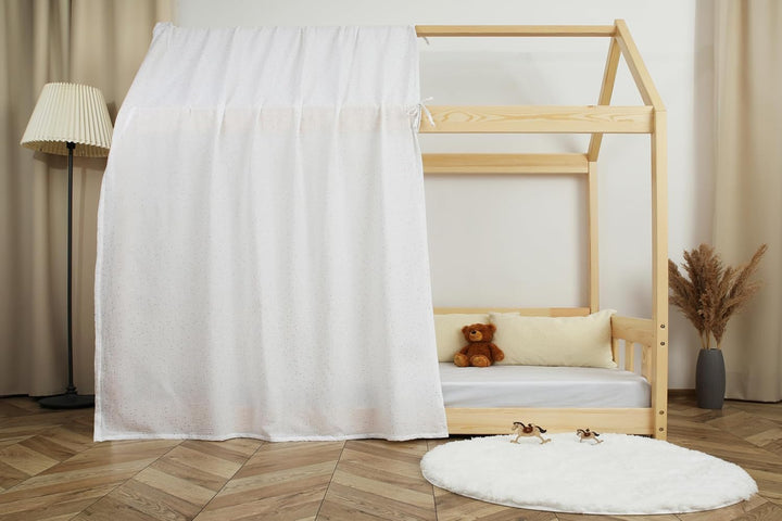 Hausbett Himmel - 100% Baumwolle - Betthimmel Hausbett aus Musselin - Bett Vorhang Kinderbett - Himm