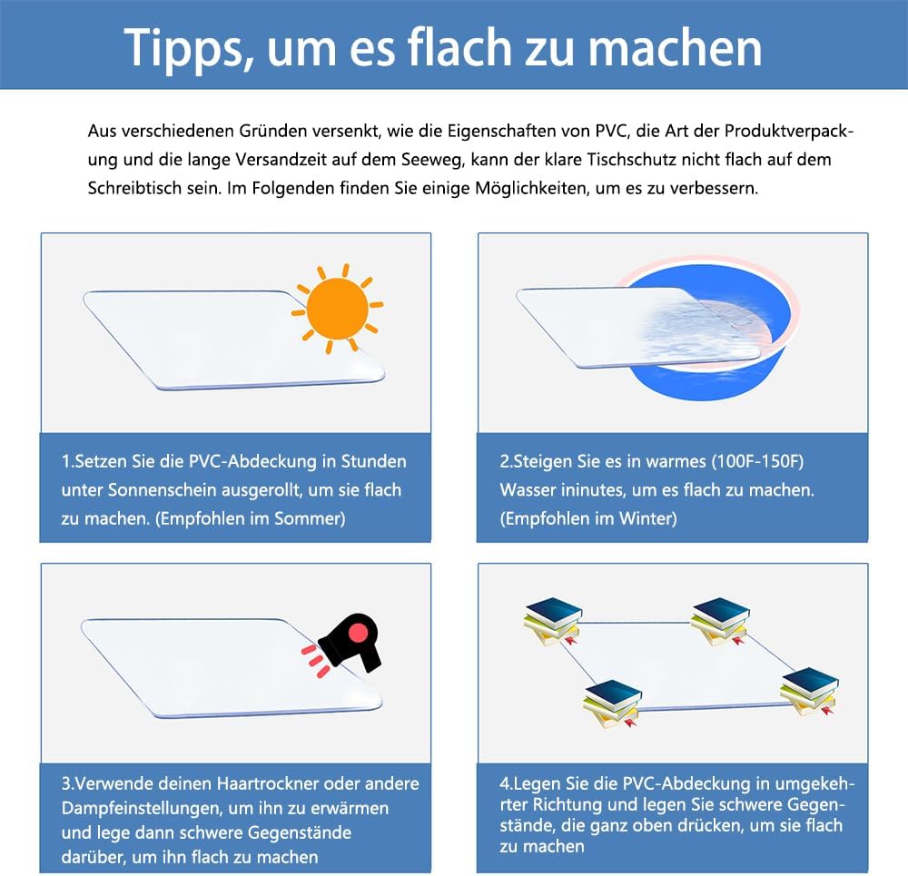 Tischschutz transparent 2 mm PVC abwischbar wasserdicht für Zuhause, Küche 60 x 70 cm, transparent T