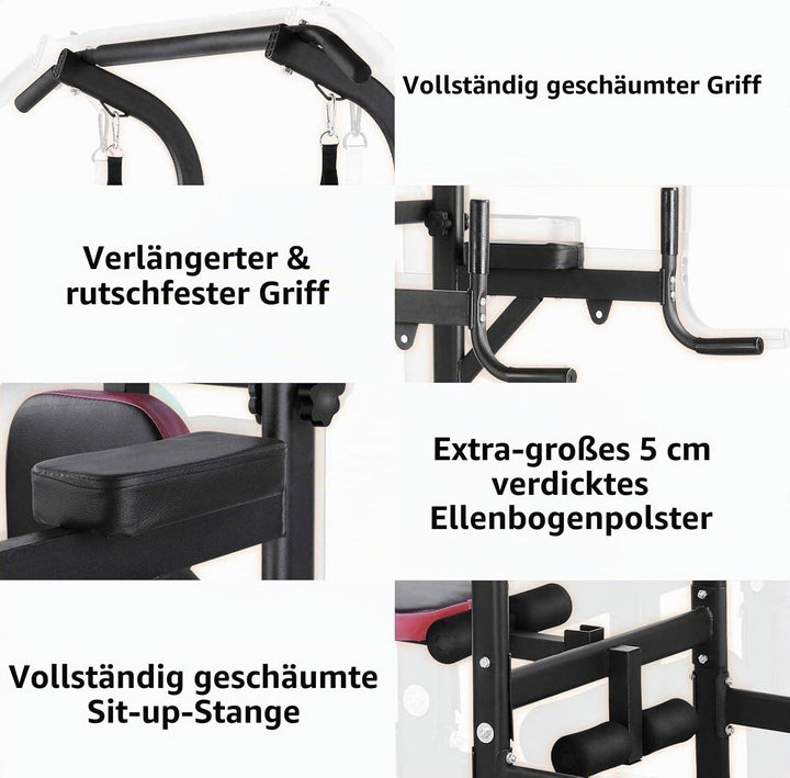 Dip Station Power Tower, Multifunktionale Kraftturm mit klappbarem Hantelbank, Klimmzugstange für Kr