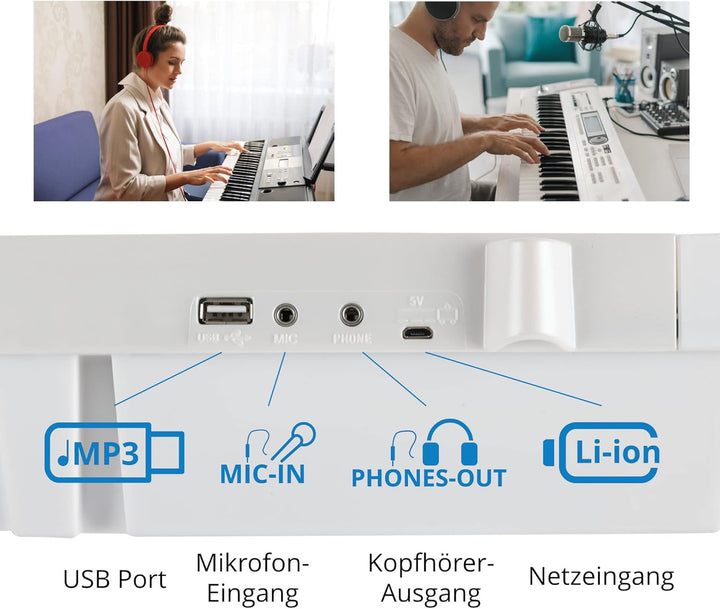 McGrey 6170 WH Akku-Keyboard - 61 Tasten-Keyboard mit integriertem Akku - 200 Klänge und Rhythmen -
