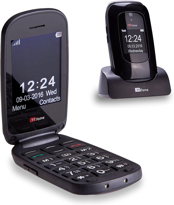 TTfone Lunar grosse Tasten unkompliziert Simlock-frei Klapp-Design Mobiltelefon (Schwarz) Black, Bla