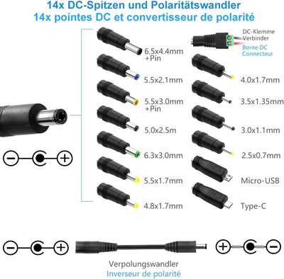 SHNITPWR Universal 3.5V~12V Netzteil 60W 5A Schalt-Netzteil Adapter AC/DC, mit 14 pcs Adapter Stecke