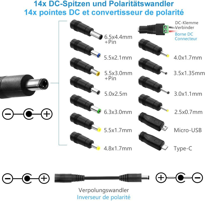 SHNITPWR Universal 3.5V~12V Netzteil 60W 5A Schalt-Netzteil Adapter AC/DC, mit 14 pcs Adapter Stecke
