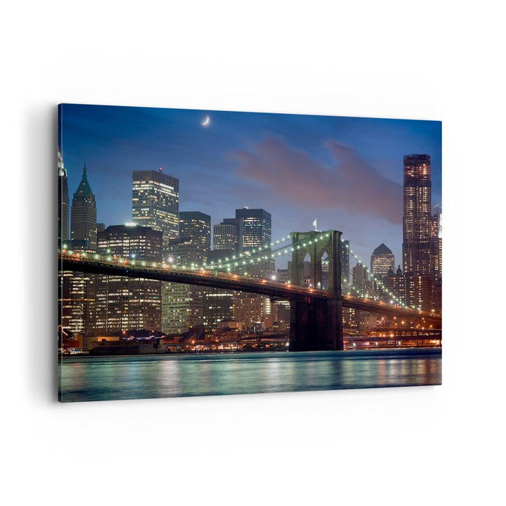 Bilder auf Leinwand 100x70cm Leinwandbild Brooklyn brücke nacht new york city Gross Wanddeko Bild Sc