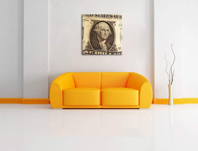 Geldschein Dollar, Format: 70x70 auf Leinwand, XXL riesige Bilder fertig gerahmt mit Keilrahmen, Kun