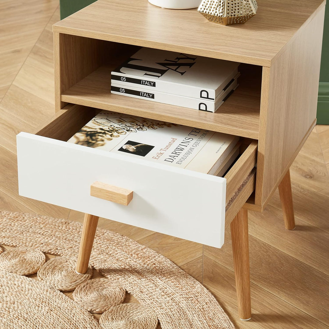 BAÏTA Nachttisch ULOS, Weiss und helles Holz Weiss und Helles Holz L40cm, Weiß und Helles Holz