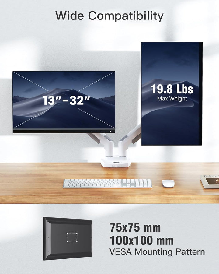 HUANUO Weiss Monitorhalterung Für 2 Monitore, Geeignet Für 13 Bis 32 Zoll Bildschirme, Höhenverstell