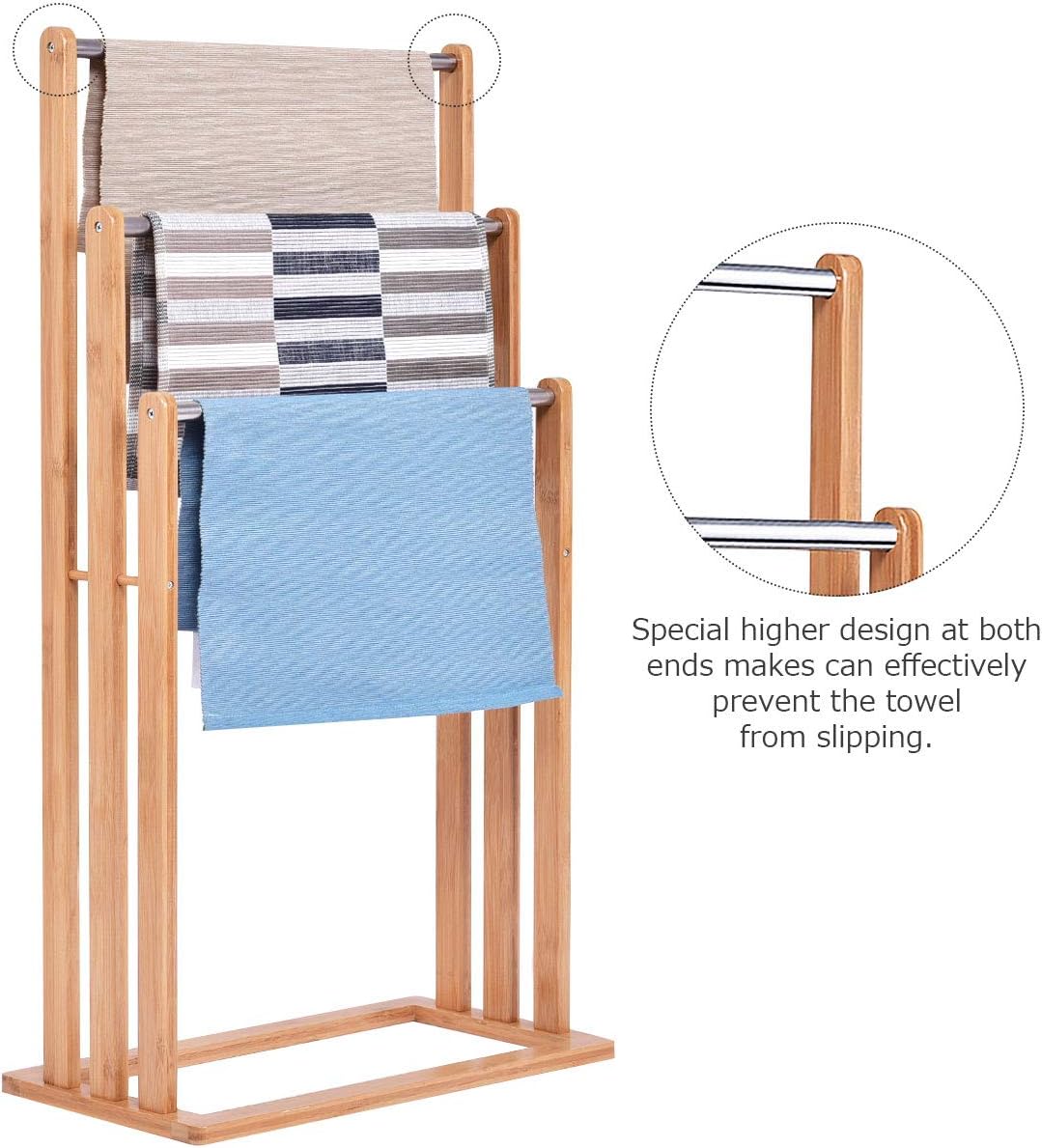 GIANTEX Handtuchständer freistehend Bambus, Badehandtuchständer Handtuchhalter Badetuchhalter mit 3