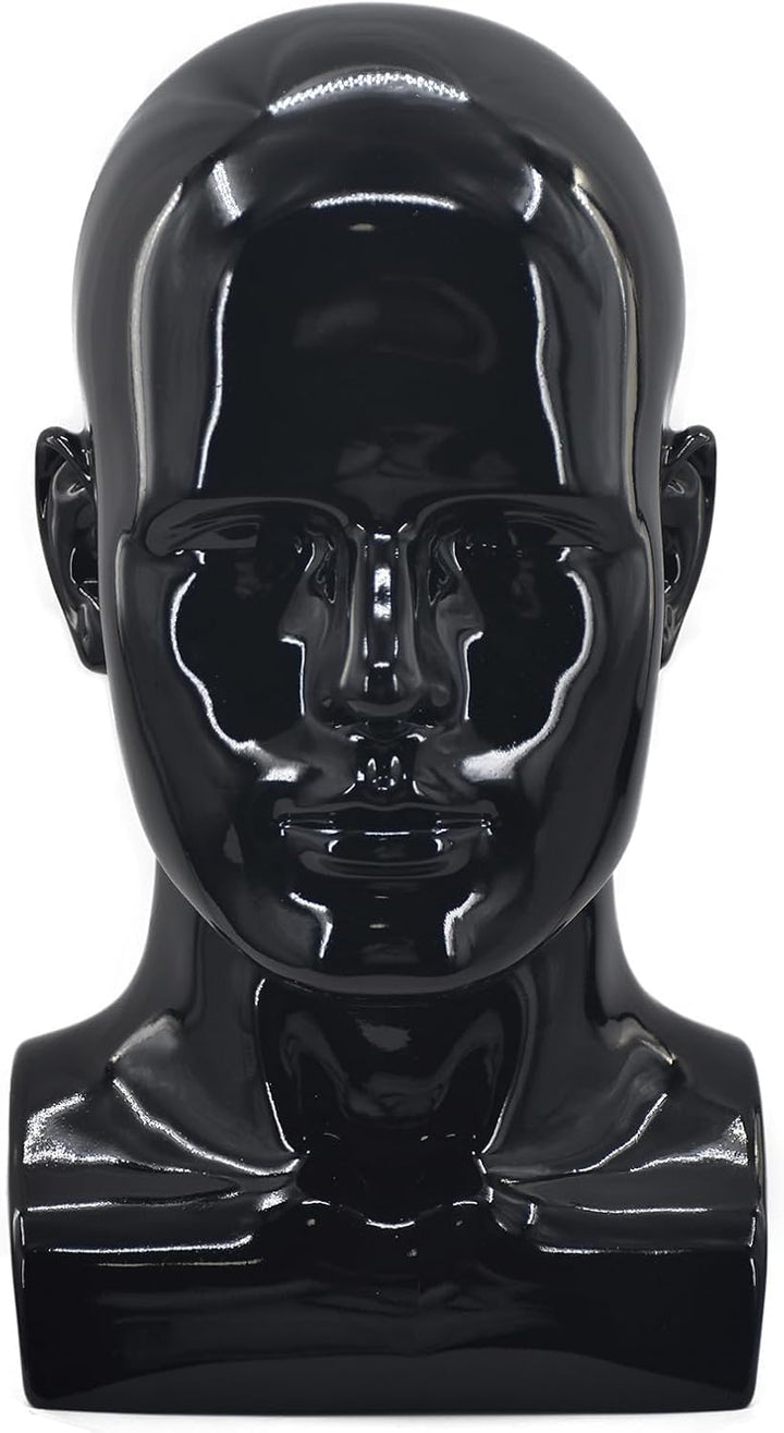 Schaufensterpuppenkopf, männlich, glänzend, für Kopfhörer, Hüte, Perücken, Schmuck, Schwarz (L90LH-P