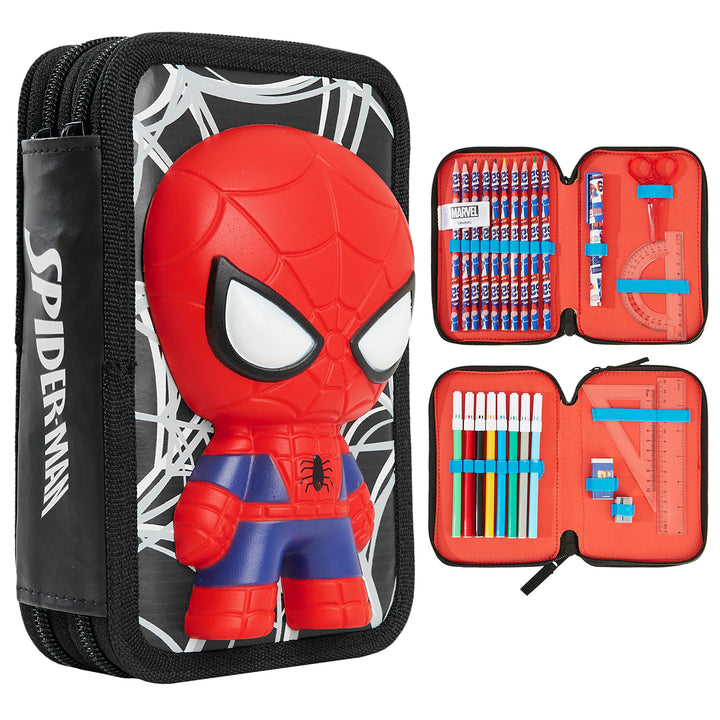 Marvel Federmäppchen für Jungen, Federmäppchen, Fächer, gefüllt, für Schule, Filz, Buntstift, Gesche