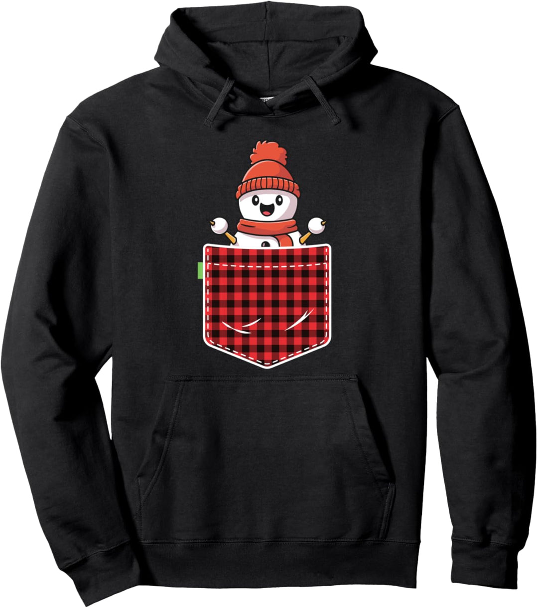 Christmas T Shirt For Women Kids Pocket Snowman Red Plaid Pullover Hoodie
