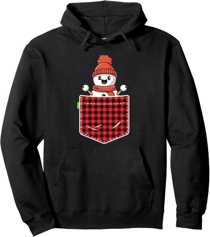 Christmas T Shirt For Women Kids Pocket Snowman Red Plaid Pullover Hoodie