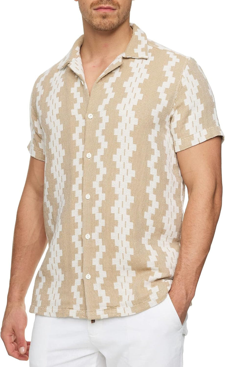 Indicode Herren INCosby Kurzarmhemd mit Button-Down-Kragen | Herrenhemd gestreift Kurzarm Hemd M Wei