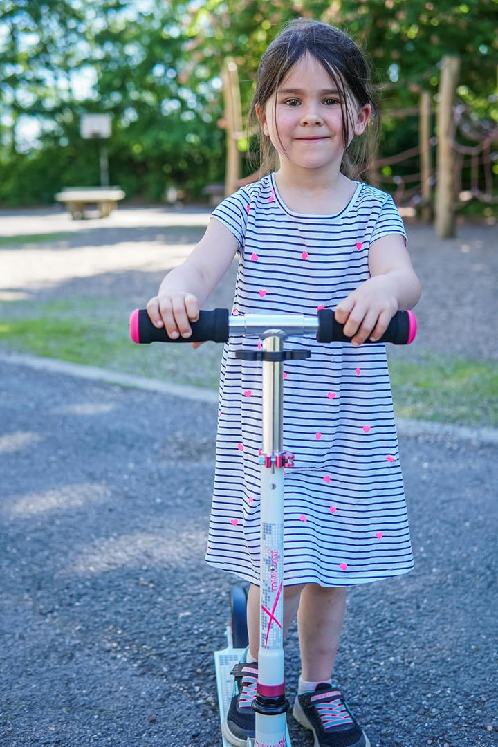 muuwmi Aluminium Scooter – Tretroller, 125 mm, ABEC 5, GS geprüft, höhenverstellbar weiss-pink, weis