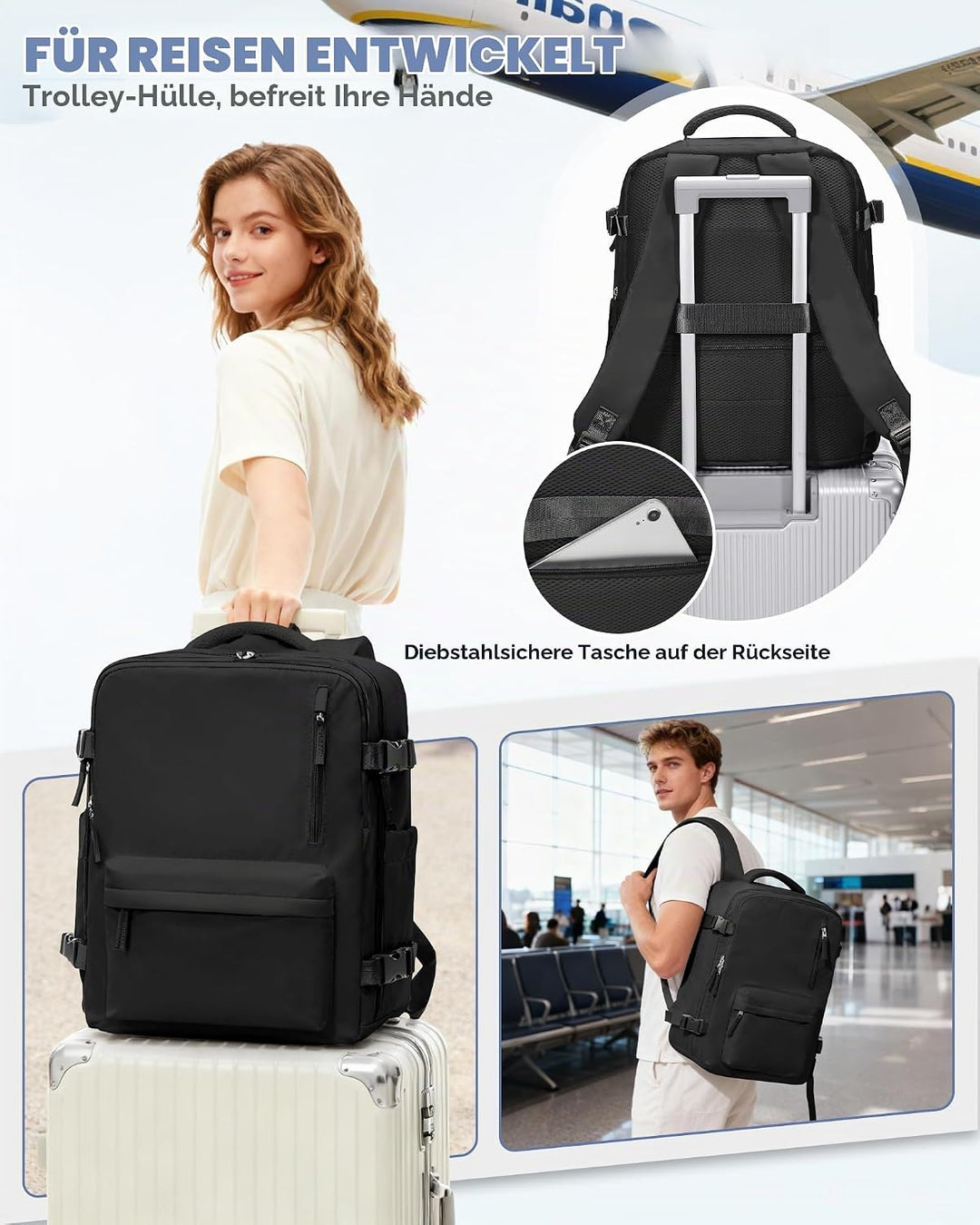 SZLX Vakuum Rucksack mit pumpe Ryanair Handgepäck 40x30x20 Damen Wizzair Handgepäck 40x30x20 Vakuum