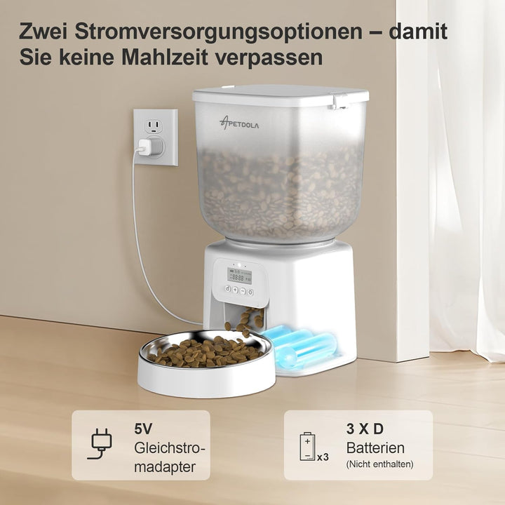 Automatischer Futterspender für Hunde, 5 l, zeitgesteuert, programmierbar, 1–6 Mahlzeiten für Katzen
