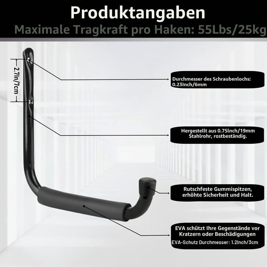 PiPaFox Haken für Garagenspeicherleitern, 24 CM / 9,5 Zoll Hochleistungs-Jumbo-Arm-Utility-Rack für