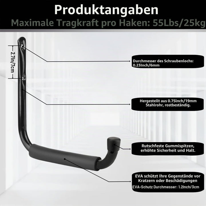 PiPaFox Haken für Garagenspeicherleitern, 24 CM / 9,5 Zoll Hochleistungs-Jumbo-Arm-Utility-Rack für
