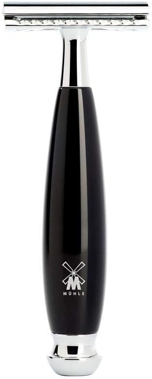 MÜHLE Vivo Rasierset - Black Fibre-Rasierpinsel, Rasierhobel, Ständer - Griff aus schwarzem Edelharz