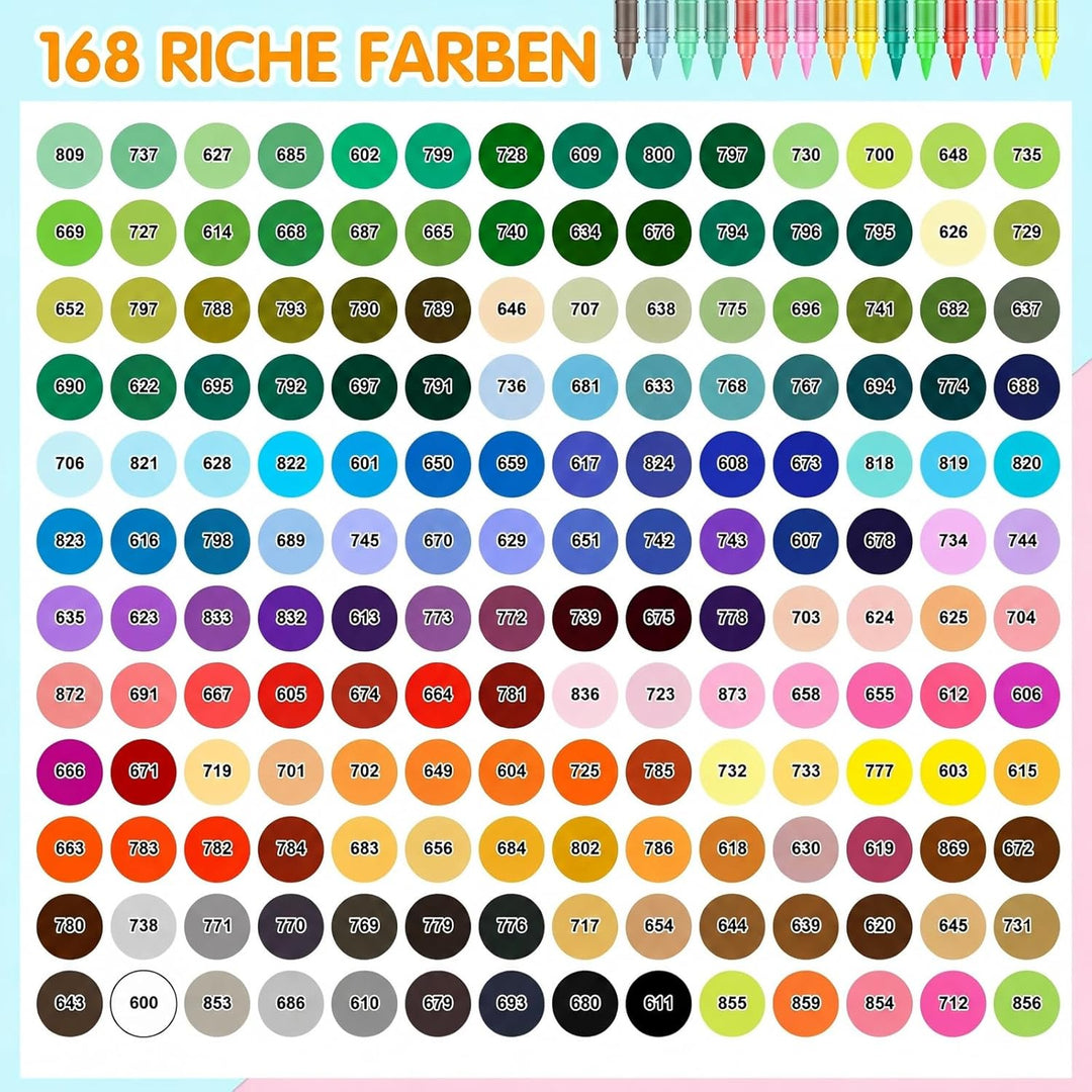 Efimeso 168 Farben Acrylstifte für Steine Wasserfest,Pinselmalstifte auf Wasserbasis Acrylic Paint M