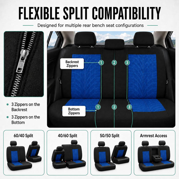 FH GROUP FB071BLUE115 Autositzbezug (Travel Master Airbag und Split Bench kompatibel, blau) Blau-Vol