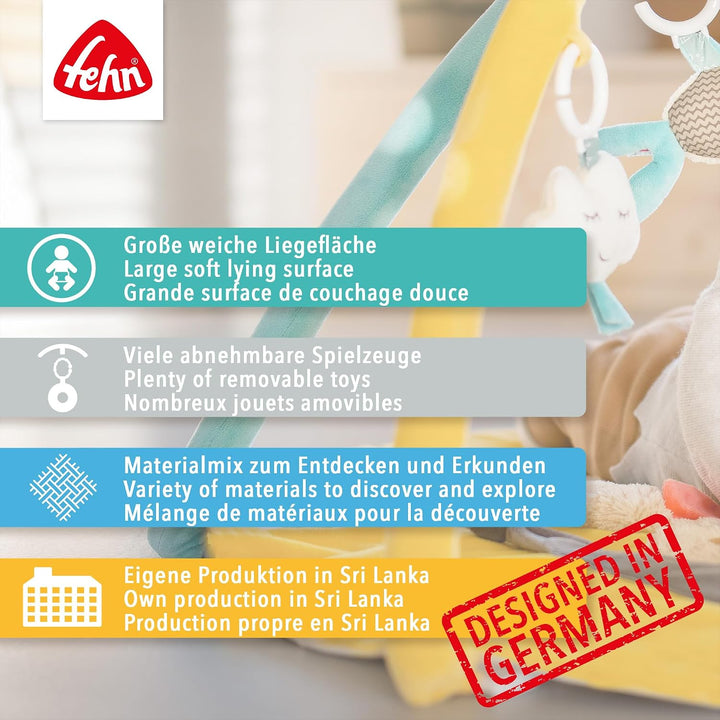 Fehn 3-D-Activity-Decke Chamäleon – Spielbogen mit 5 abnehmbaren Spielzeugen für Babys – Spiel &amp; Spa