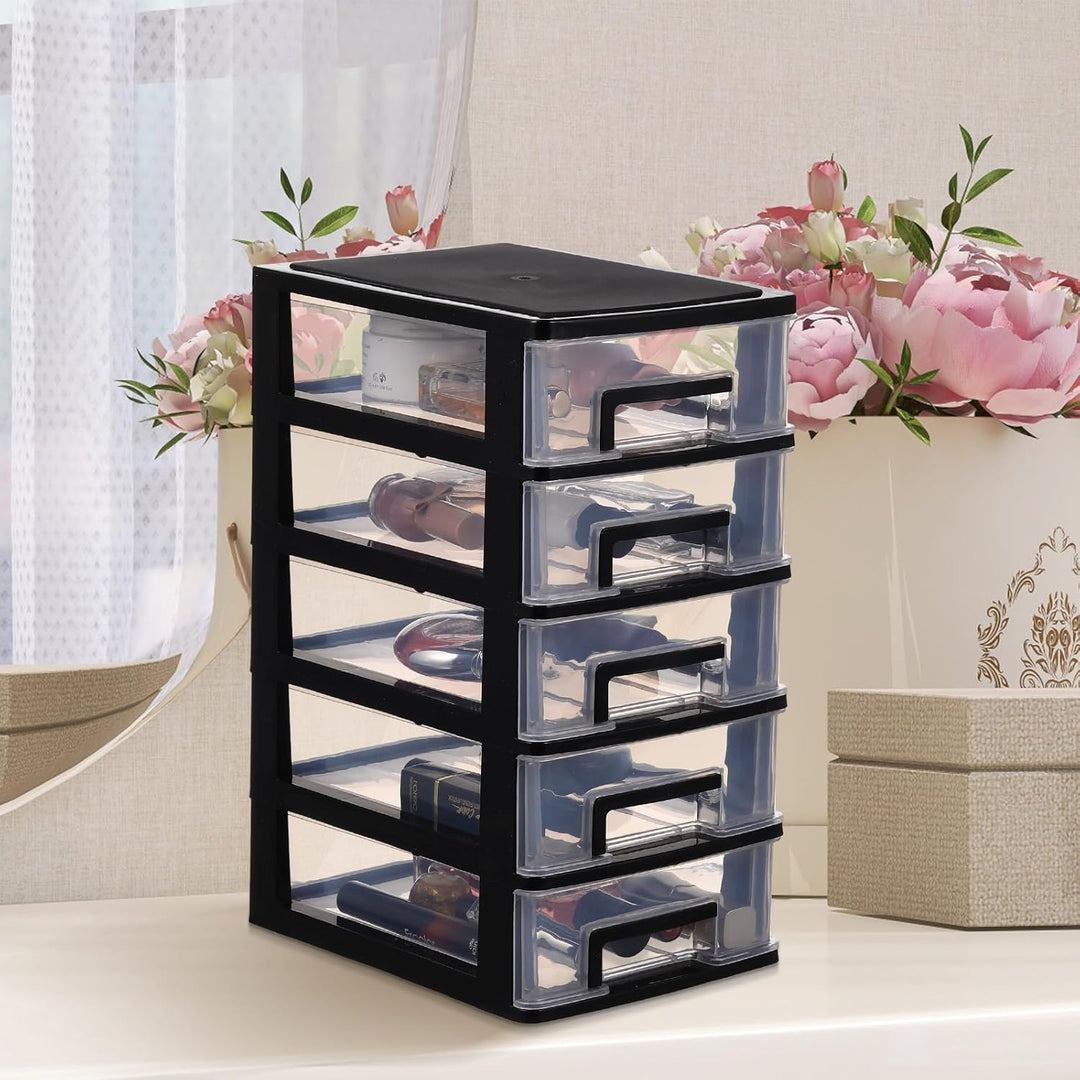 YARNOW Schubladenbox Schubladencontainer Organizer schwarz 5 Schubladen Kunststoff Aufbewahrungsbehä