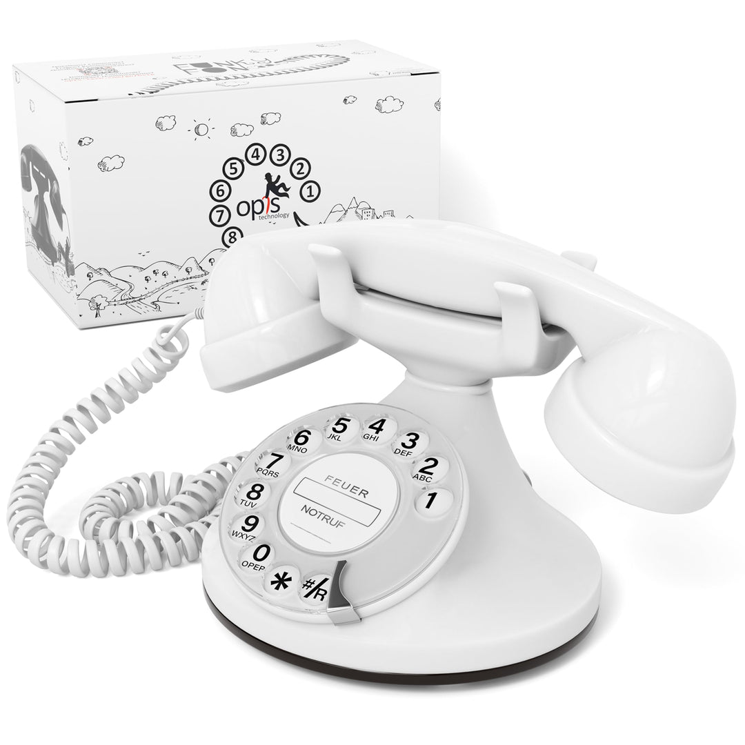 OPIS FunkyFon Cable: Retro Telefon mit Wählscheibe in geschwungenem 1920er Stil mit elektronischer K