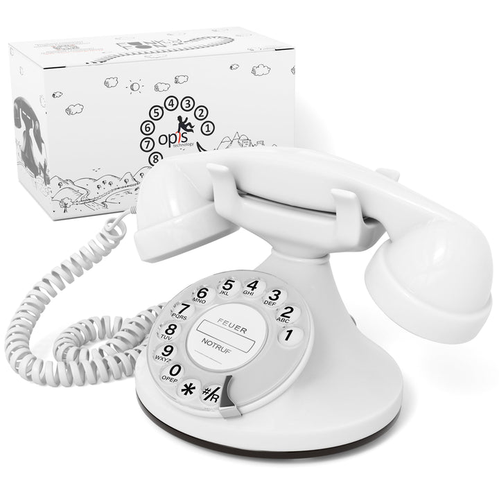 OPIS FunkyFon Cable: Retro Telefon mit Wählscheibe in geschwungenem 1920er Stil mit elektronischer K