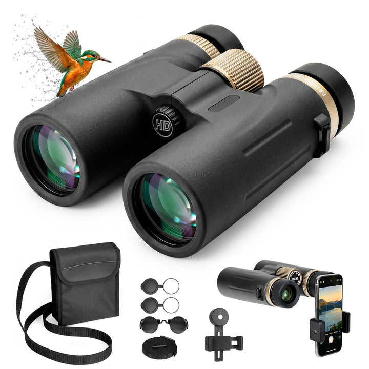 12x42 HD wasserdichtes Profi-Fernglas mit BAK4 Prisma, FMC Linse, Smartphone Adapter & Tragetasche,