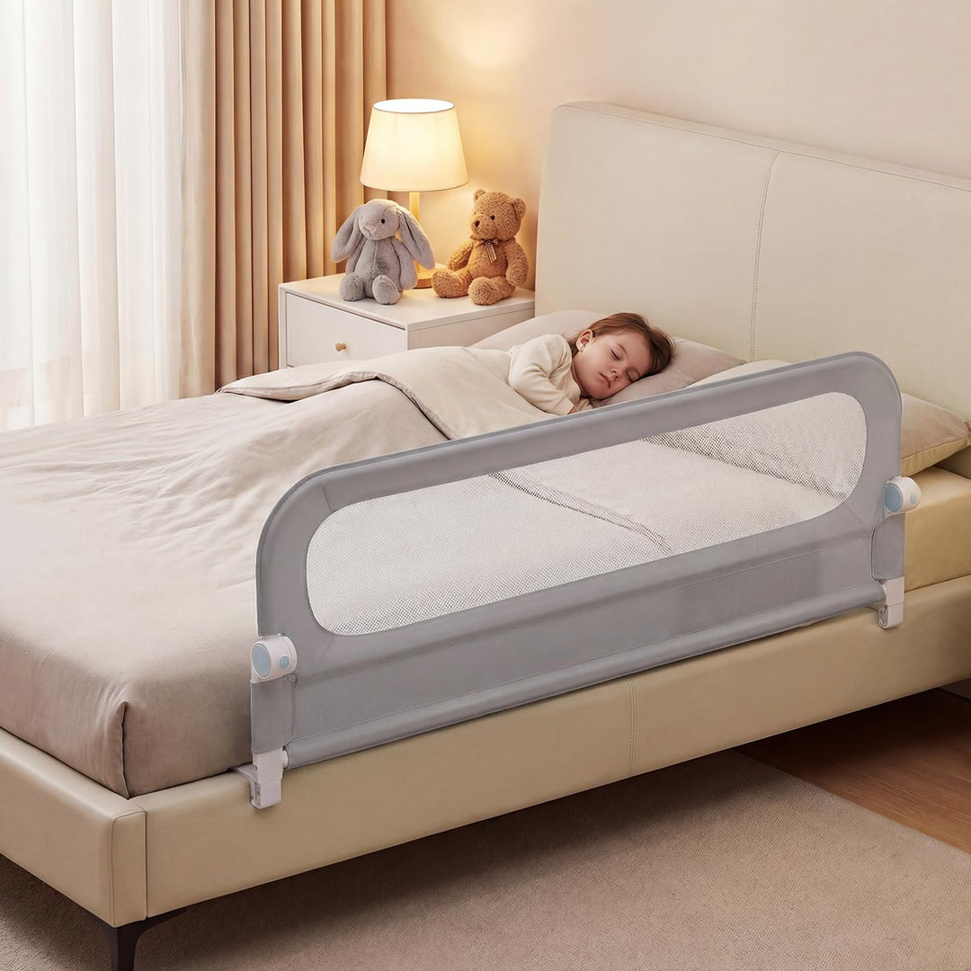 FANTASK Bettgitter klappbar, 150 x 60 cm, Kinderschutzgitter mit U-förmigem Gestell &amp; Gurt, Bettschu