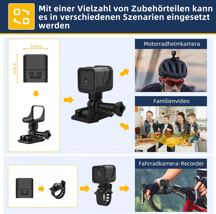 AIKER Mini Action Cam,Verbesserte Version Dashcam Fahrrad,Clever und einfach und Echtzeit-Pegelkorre