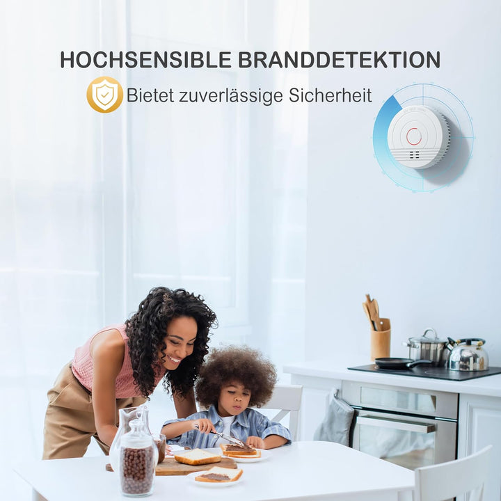 Rauchmelder Batterie Austauschbar 10 Jahre Rauch Sensor Rauchwarnmelder Set mit Magnethalterung DIN