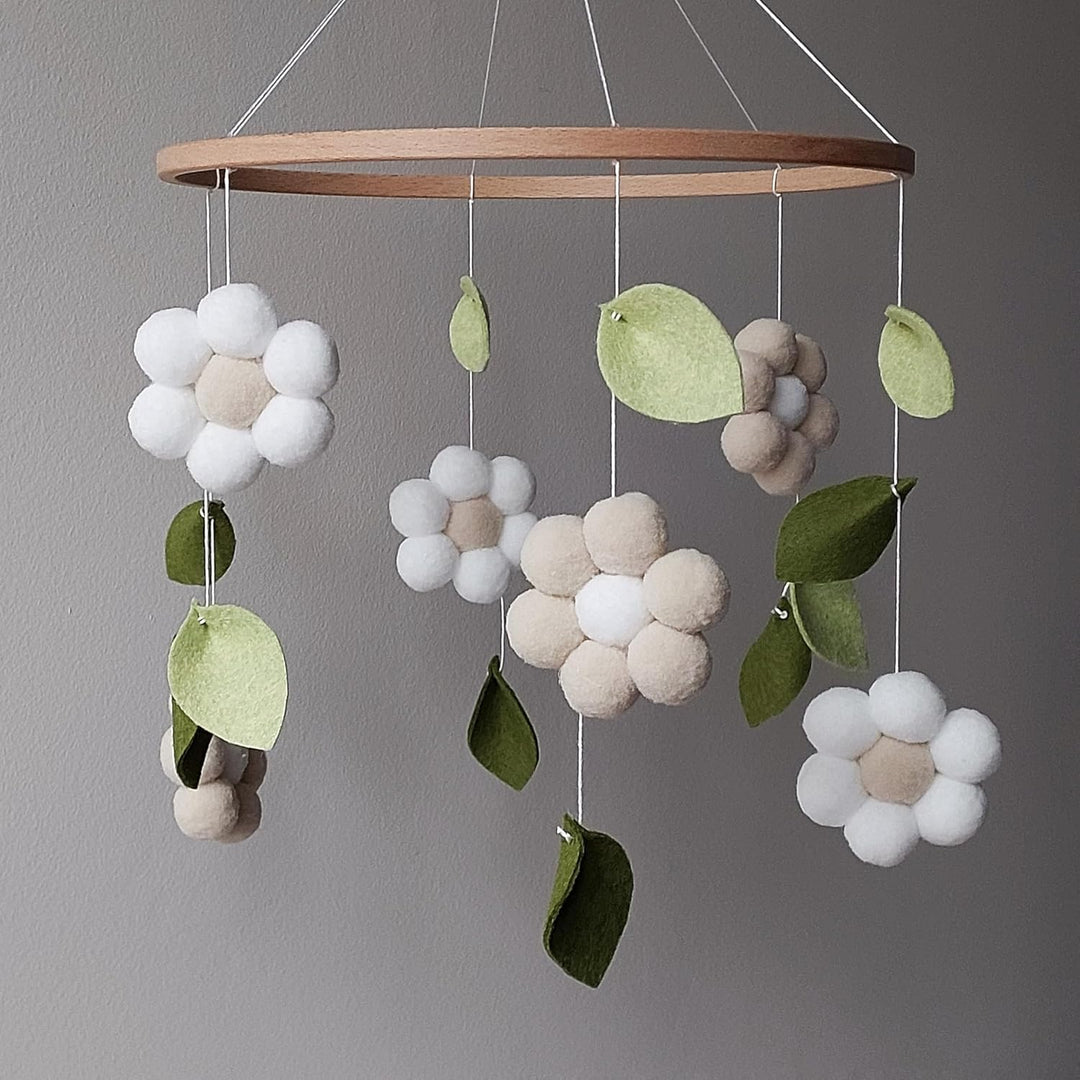 Blumen Baby Mobile mit Gänseblümchen – Handgemachtes florales Mobile fürs Babybett – Märchengarten D