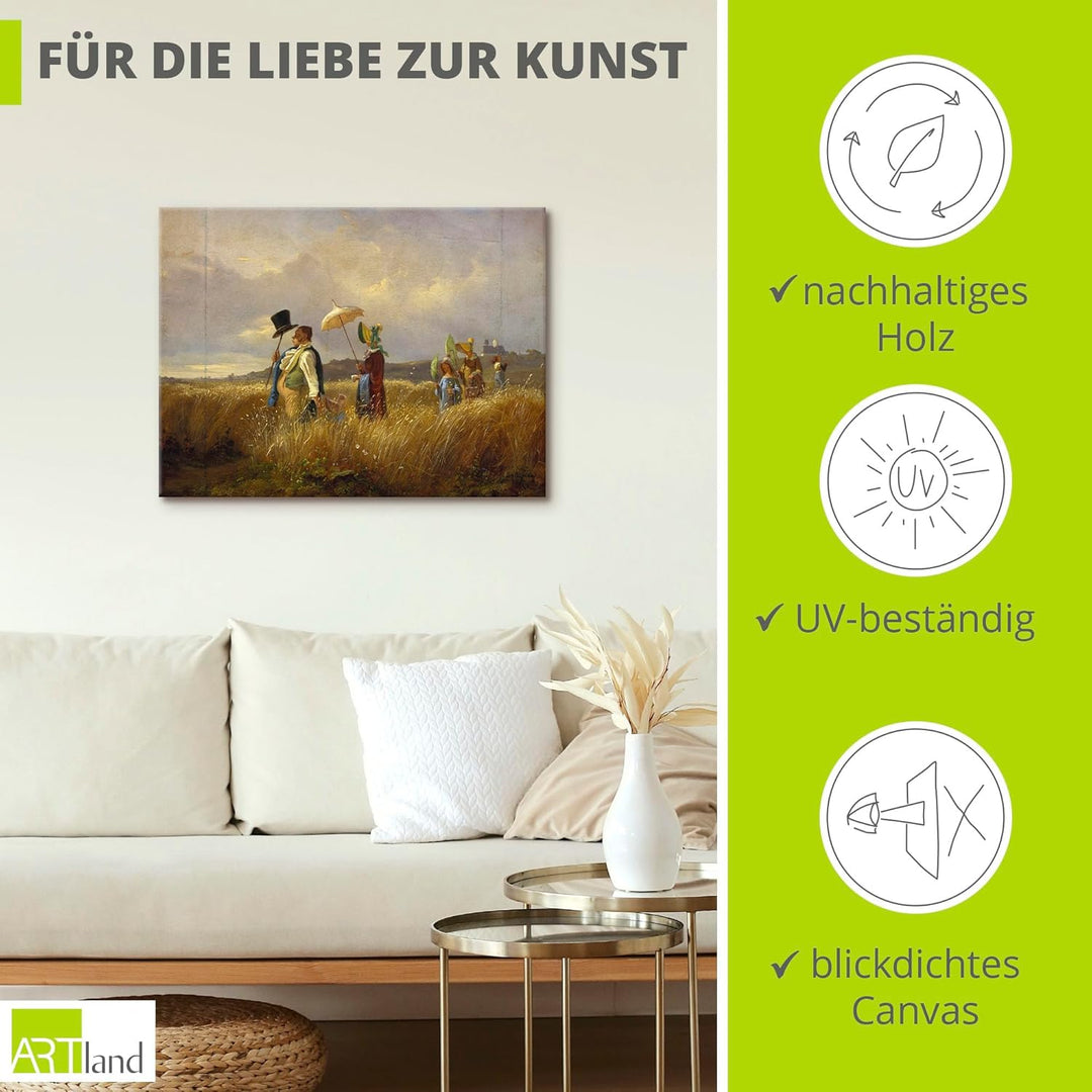 ARTland Leinwandbilder Wandbild Bild auf Leinwand 80x60 cm Wanddeko Natur Gräser Wolken Familie Vint