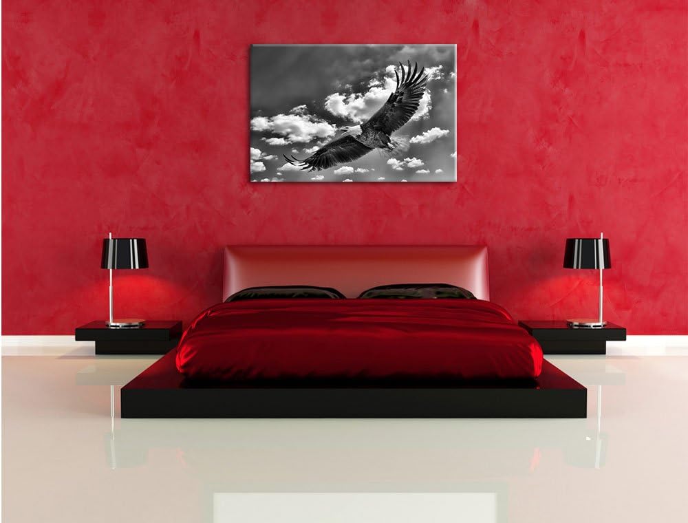 Pixxprint Adler fliegt über Berge / 100x70cm Leinwandbild bespannt auf Holzrahmen/Wandbild Kunstdruc