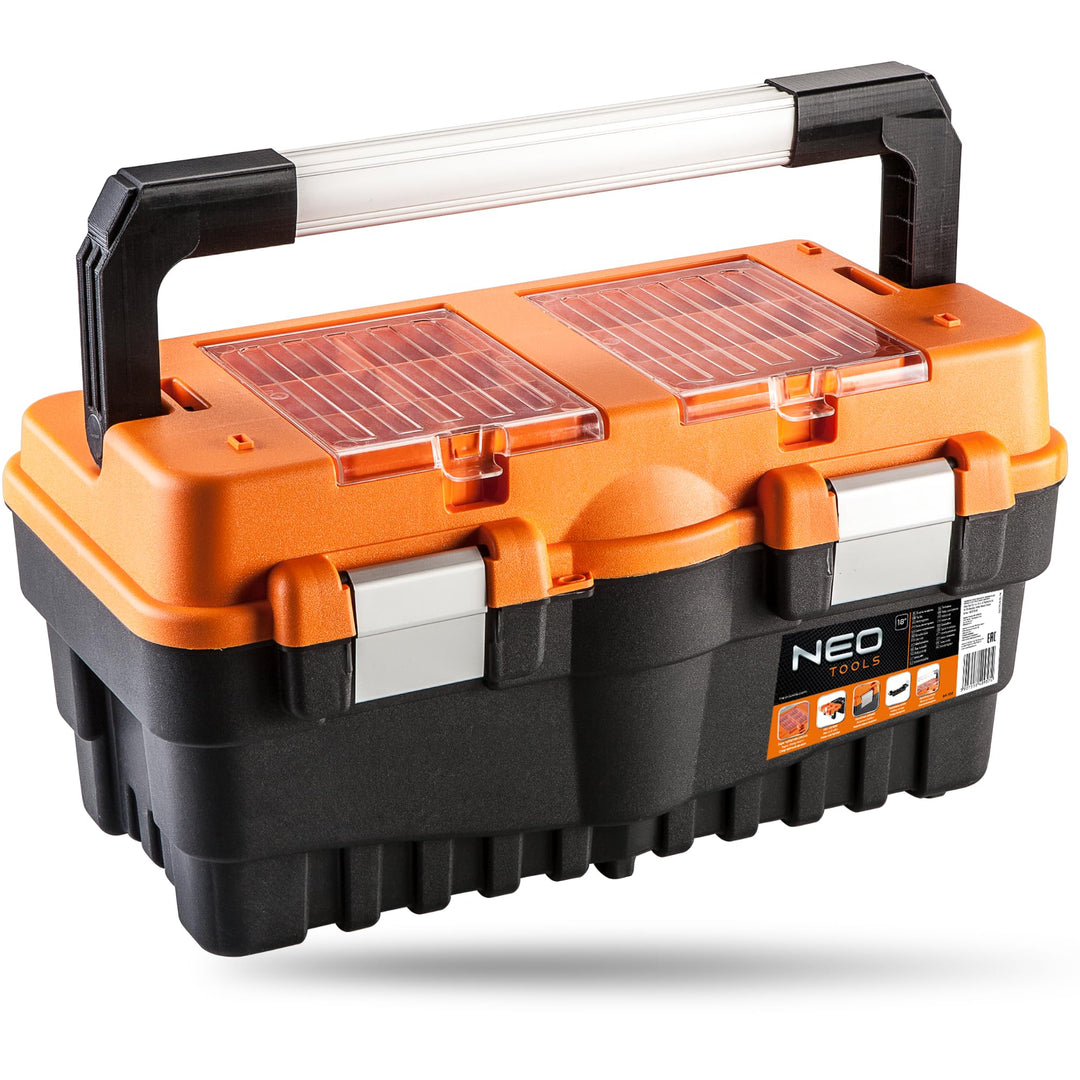 NEO TOOLS Gereedschapkoffer Werkzeugkasten 18", 46.2 x 25.6 x 24.2 cm, Alu-Schnappverschlüsse, 2 Auf