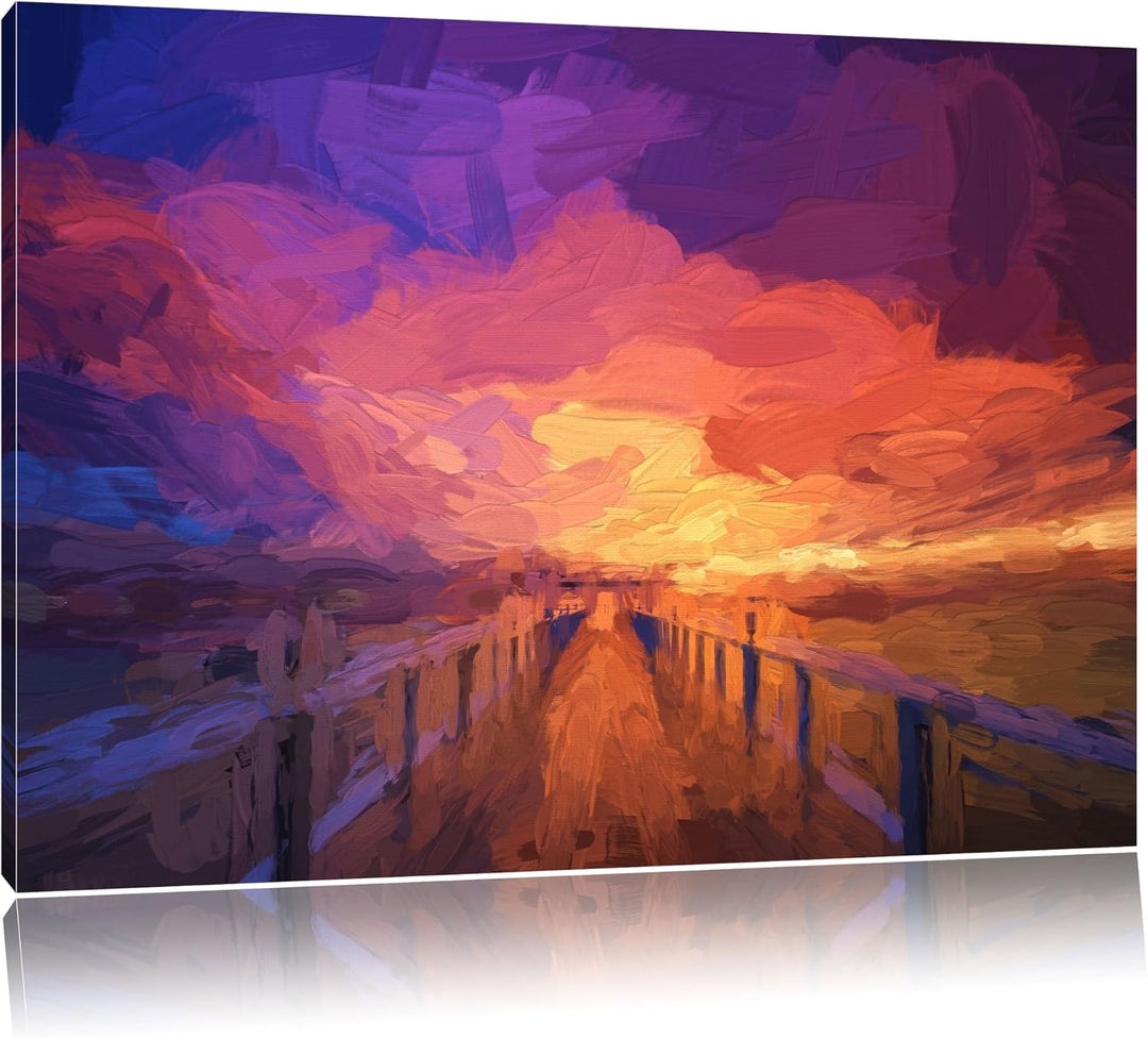 Pixxprint Steg ins Meer als Leinwandbild/Grösse: 100x70 cm/Wandbild/Kunstdruck/fertig bespannt, 100x