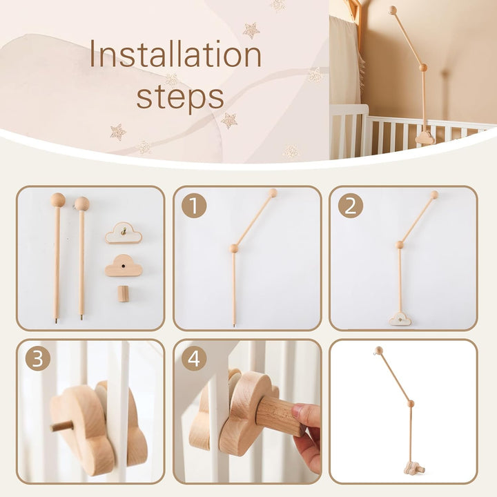 Baby Mobile Halterung Holz Wolken Design für Babybett,Kinderzimmer Wickeltisch Laufstall DIY Baby Mo
