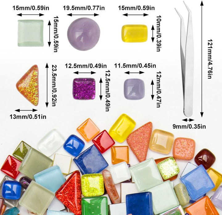 500g Mosaiksteine Bunt Mosaiksteine zum Basteln mit Pinzette Kleine Mini Bunte Glassteine Schmuckste